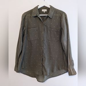 Lucky Brand collared green button up with gold thread relaxed fit size s